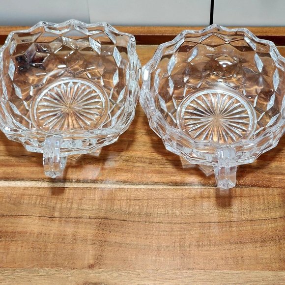 2 Fostoria American Cubist Glass Bowl 4.5" Round Dish + Square Nappy handled 80s - Picture 5 of 11